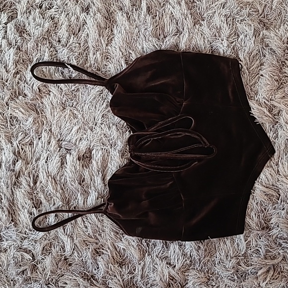 Bear Dance Tops - Bear Dance Brown Velvet Crop Top